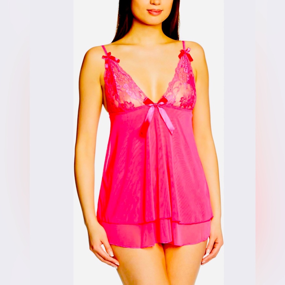 Dreamgirl Pink Sexy Lace Fly Away Lightweight Babydoll Chemise Nightie Slip Sz M